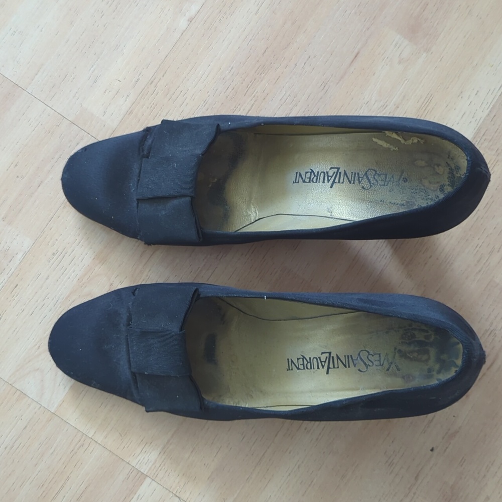 Yves Saint Laurent,Vintage black satin high heels ,size 8 1/2 M
